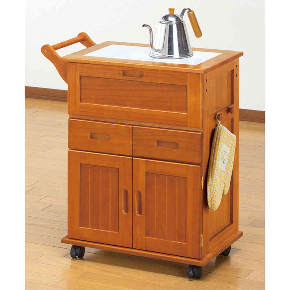Natural Wood Kitchen Wagon with Flap Door