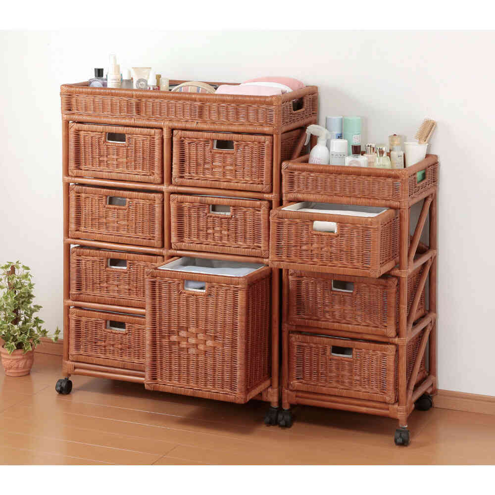 Natural Rattan Laundry Chest Slim 3-Drawer Brown