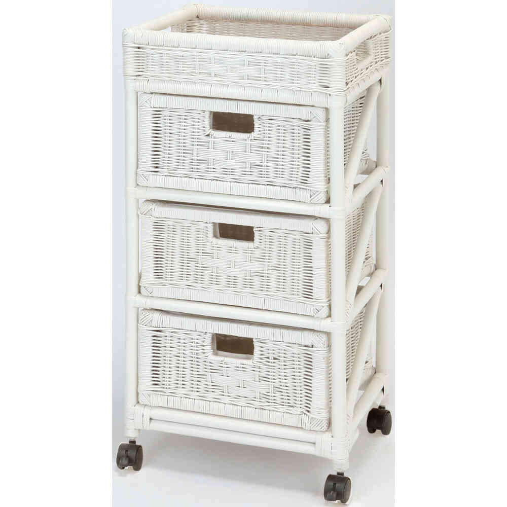 Natural Rattan Laundry Chest Slim 3-Drawer White