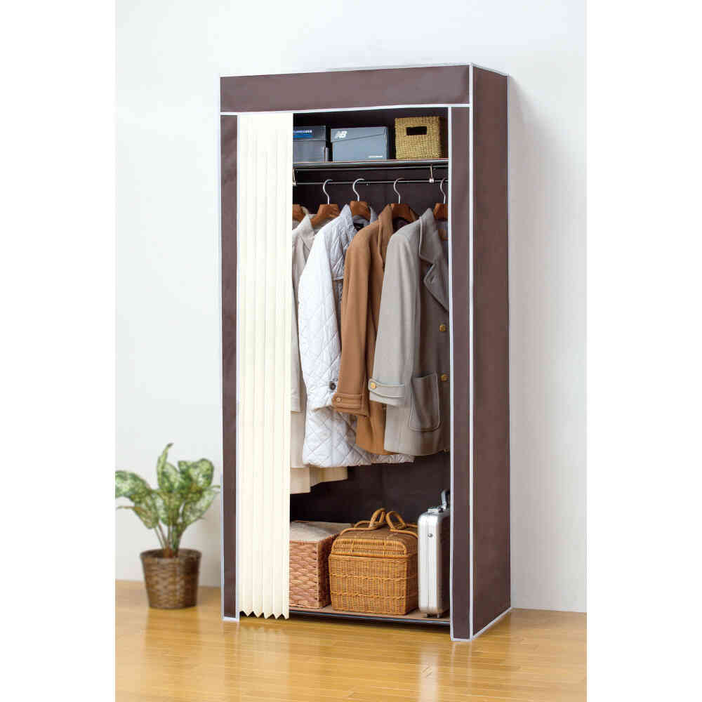 Closet Hanger with Selectable Cover 90cm Width with Upper and Lower Shelves