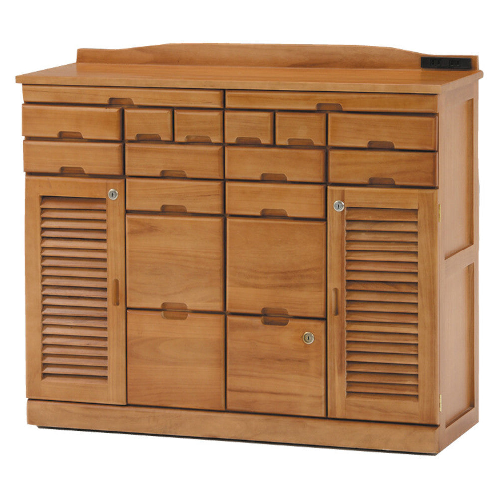 Natural Wood FAX Stand with Multiple Drawers and Lock 96cm Width [04146]