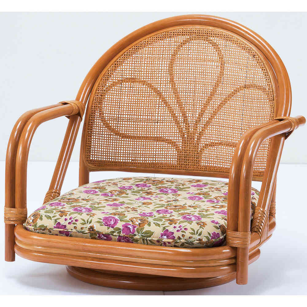 Natural Rattan Armrest Swivel Chair Low Type