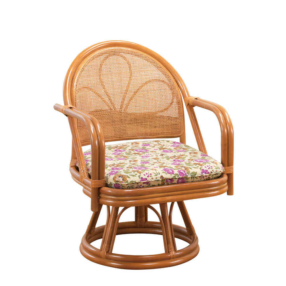 Natural Rattan Armrest Swivel Chair Middle Type