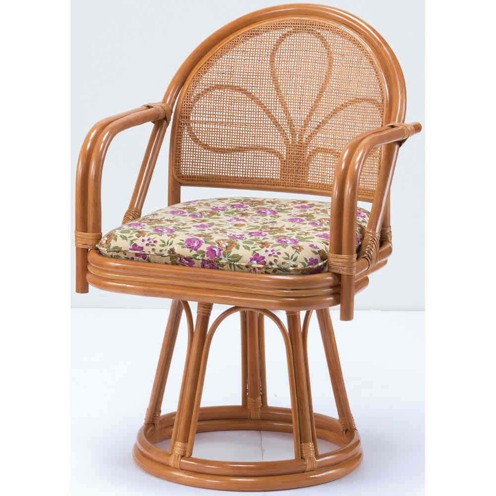 Natural Rattan Armrest Swivel Chair High Type