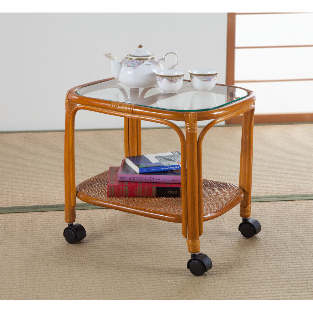 Natural Rattan Side Table with Casters [0448410]