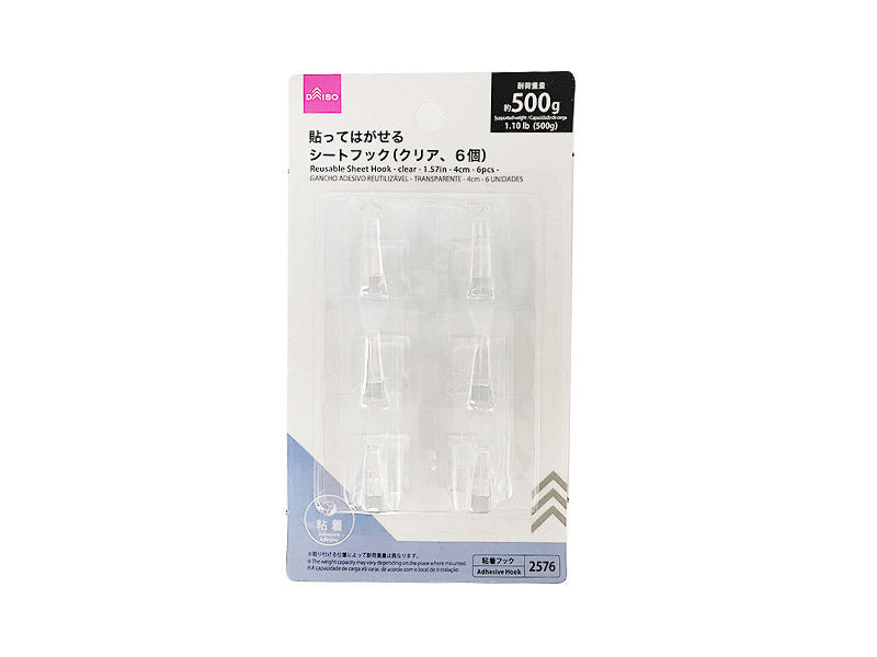 Removable Sheet Hook (Clear, 6 Pieces)