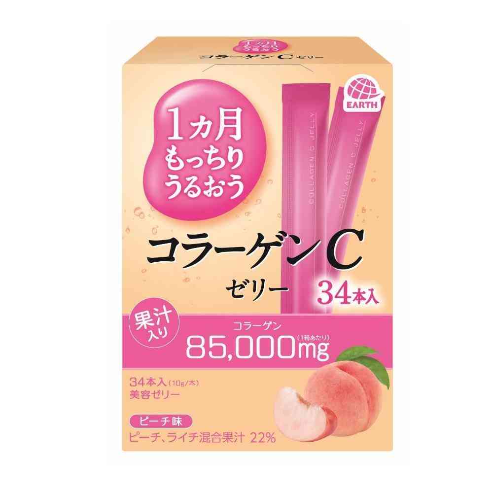 Earth Chemical 1-Month Mochiri Moisturizing Collagen C Jelly Peach Flavor 10g x 34 Packs