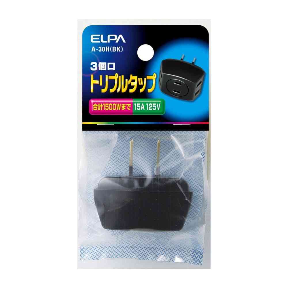 ELPA Triple Power Strip AC 3 Outlets Black A-30H