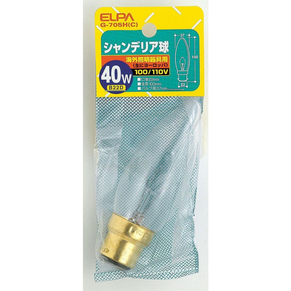 ELPA Chandelier Bulb Incandescent for Overseas Lighting B22D 40W G-705H(C)