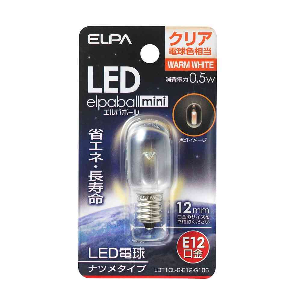 Asahi Electric ELPA LED Natsume Type E12 Clear Bulb LDT1CL-G-E12-G106