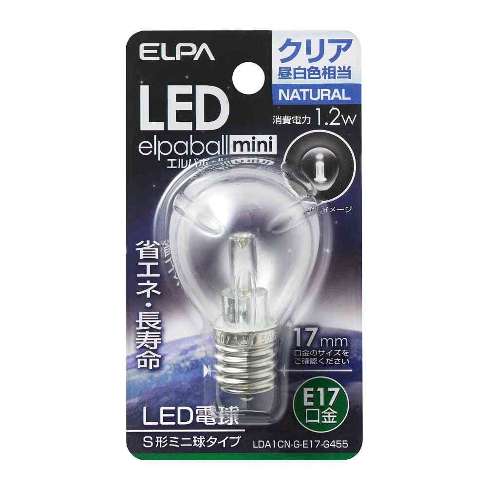 ELPA LED S-Type Bulb E17 Clear Daylight LDA1CN-G-E17-G455