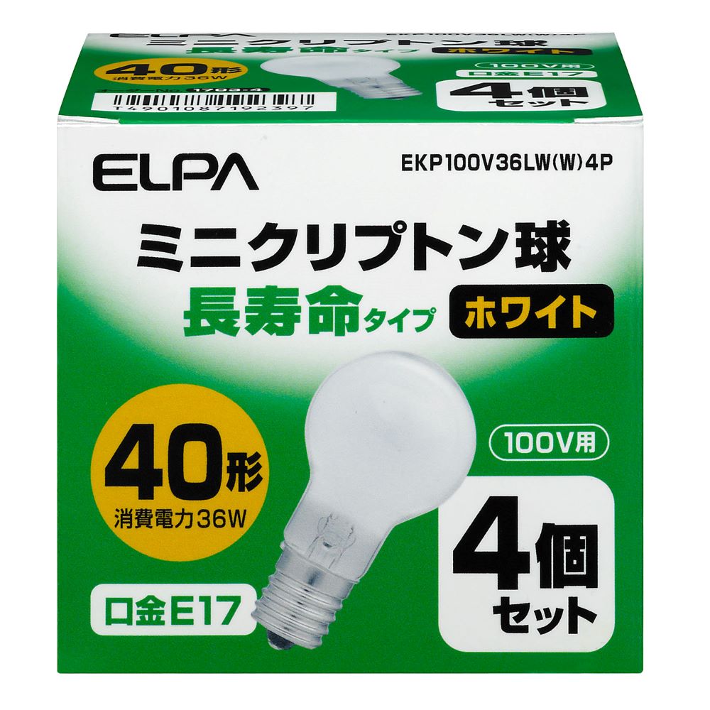 ELPA Long Life Mini Krypton Bulb Incandescent Bulb E17 40W Type EKP100V36LW (W) 4-pack