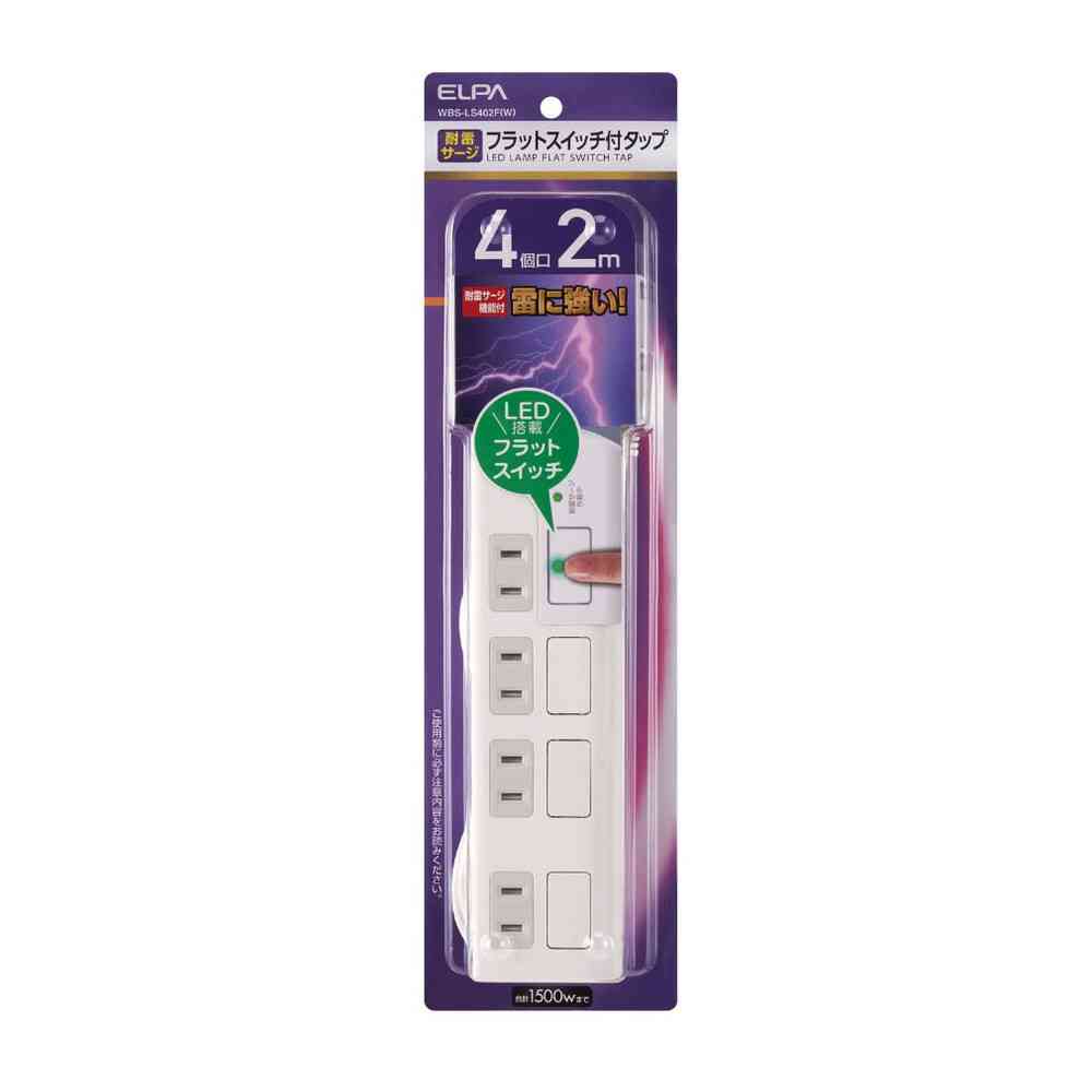 ELPA Surge Protector with Individual Switch AC 4 Outlets 2m White WBS-LS402F
