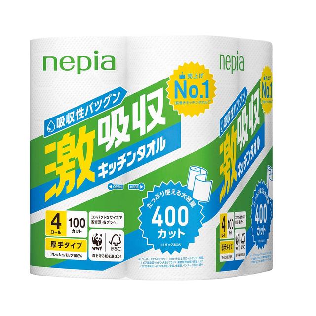 Nepia Super Absorbent Kitchen Towel 100 Cuts 4 Rolls