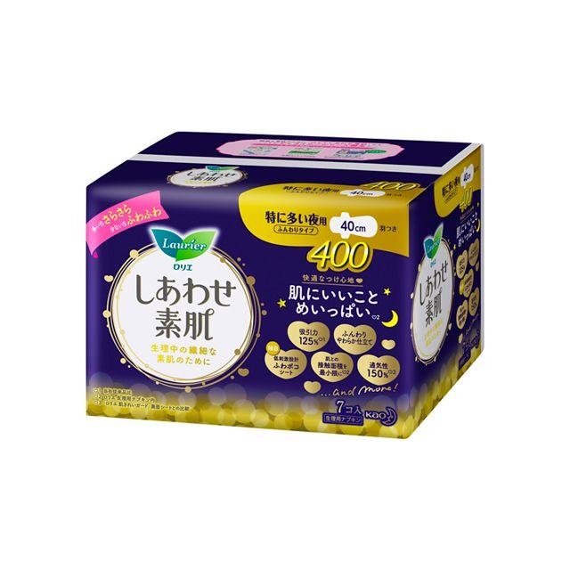 Kao Laurier Happy Skin Extra Heavy Night Pads with Wings 400, 7 Count