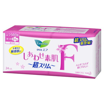 Kao Laurier Shiawase S肌 Ultra Slim Regular Day Pads with Wings, 24 Pieces