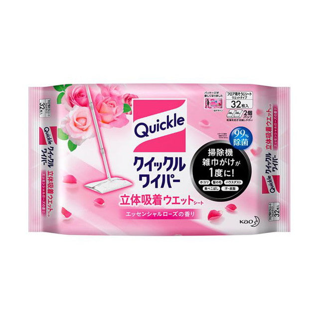Kao Quickle Wiper 3D Adhesive Wet Sheets Rose Scent 32 Sheets