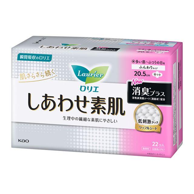 Kao Laurier Shiawase Skin Deodorizing Plus Regular Day Use with Wings, 22 Pieces