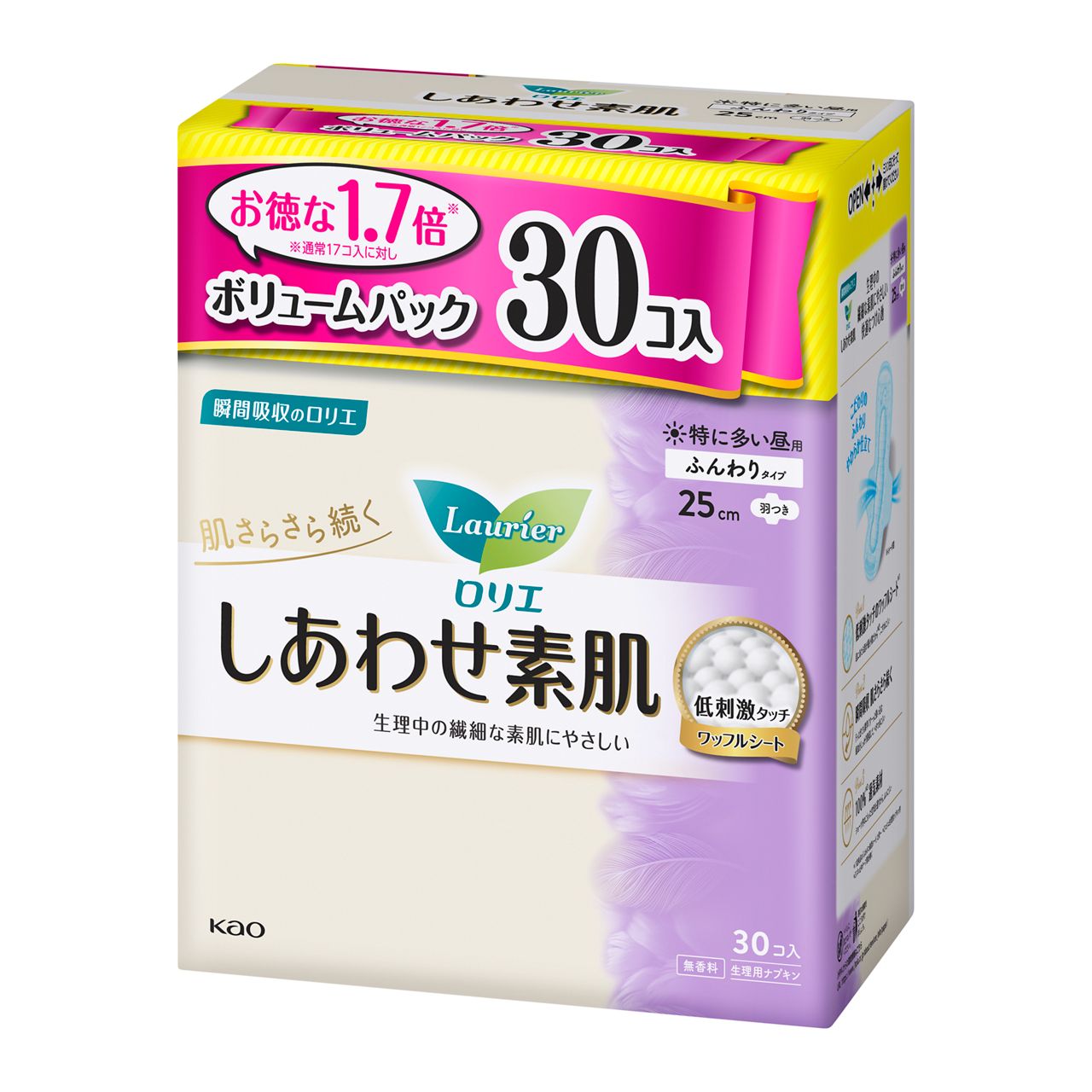 Kao Laurier Shiawase Skin Volume Pack Day Pads (25cm, Wings)