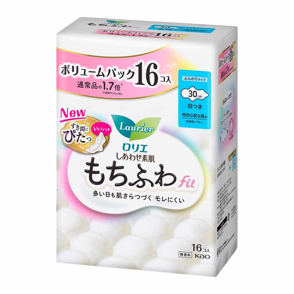Kao Laurier Happy Skin Mochi-Fuwa Fit Volume Pack Special Day Use 30cm Winged 16 Pieces