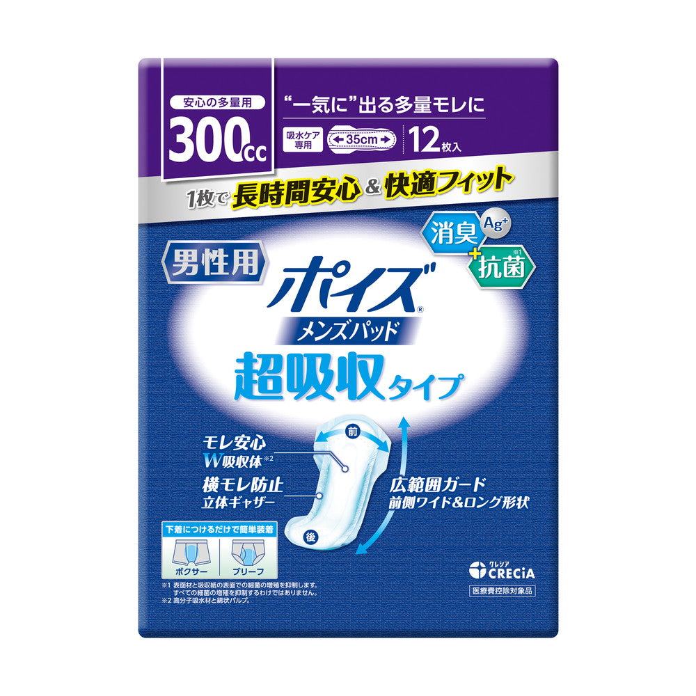 Poise Pad Ultra Absorbent Wide for Men 12 Pieces