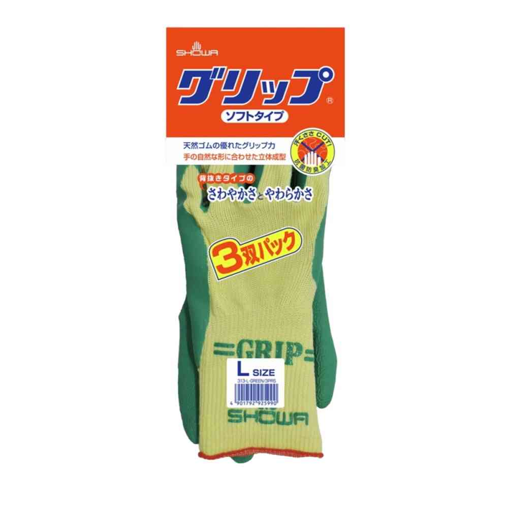 Showa Gloves #313 Grip (Soft Type) L Green 3 Pairs