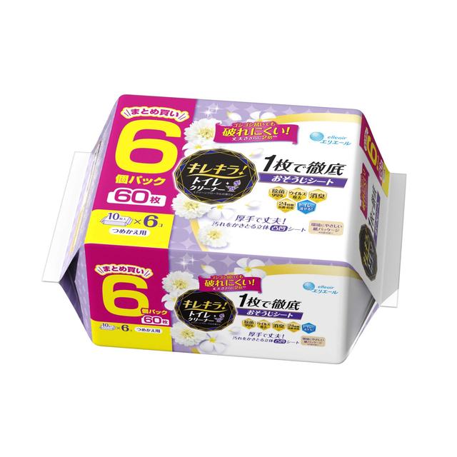 Elleair Kirekira! Toilet Cleaner Clean Floral Refill 10 Sheets x 6 Pack