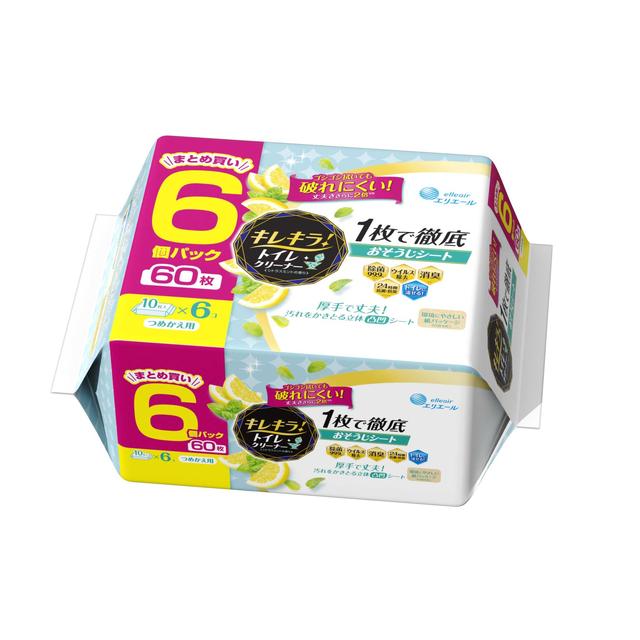 Elleair Kirekira! Toilet Cleaner Citrus Mint Refill Pack of 10 Sheets x 6