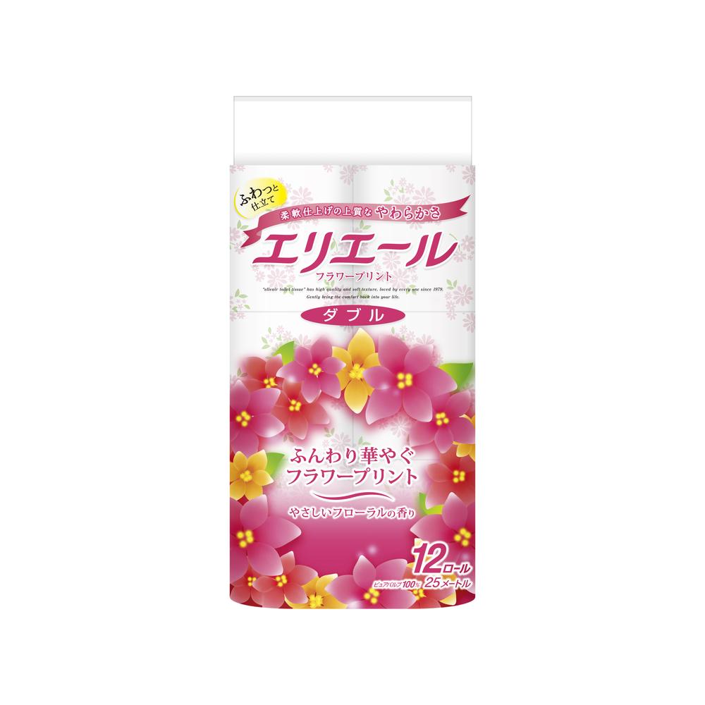 Daio Paper Elleair Toilet Paper Flower Print Double 12 Rolls