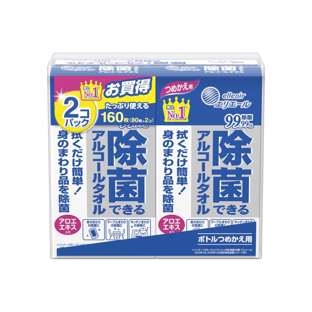 Daio Paper Elleair Disinfecting Alcohol Wipes Refill 80 Sheets x 2 Packs