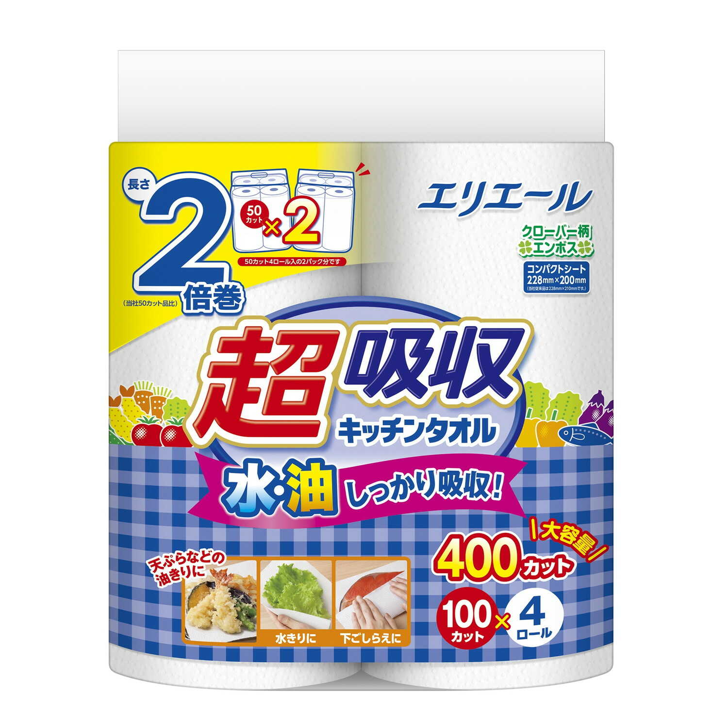 Daio Paper Elleair Super Absorbent Kitchen Towel 4 Rolls (100 Cuts)