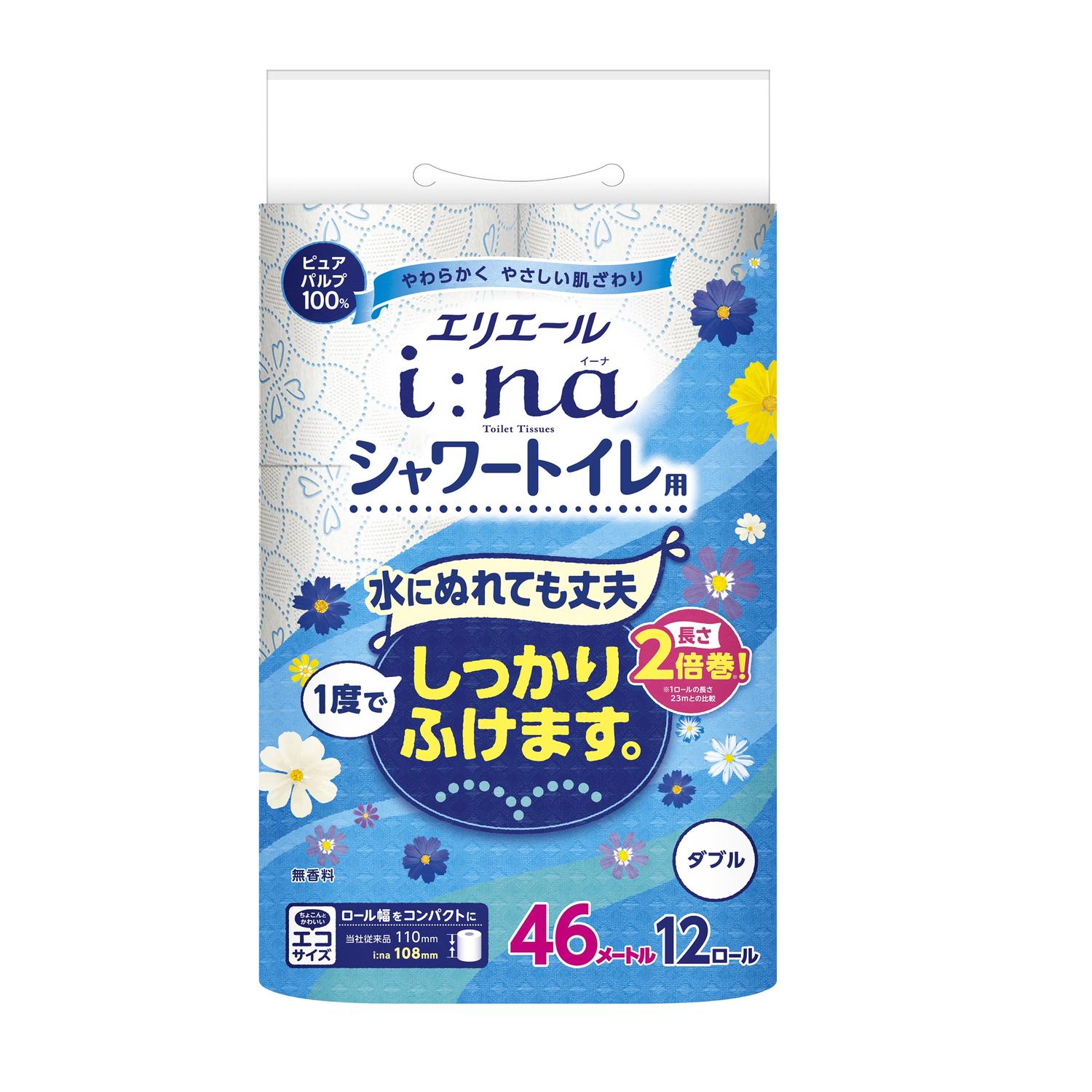 Elleair i:na Toilet Tissue Shower Use Double Roll (12 Rolls)