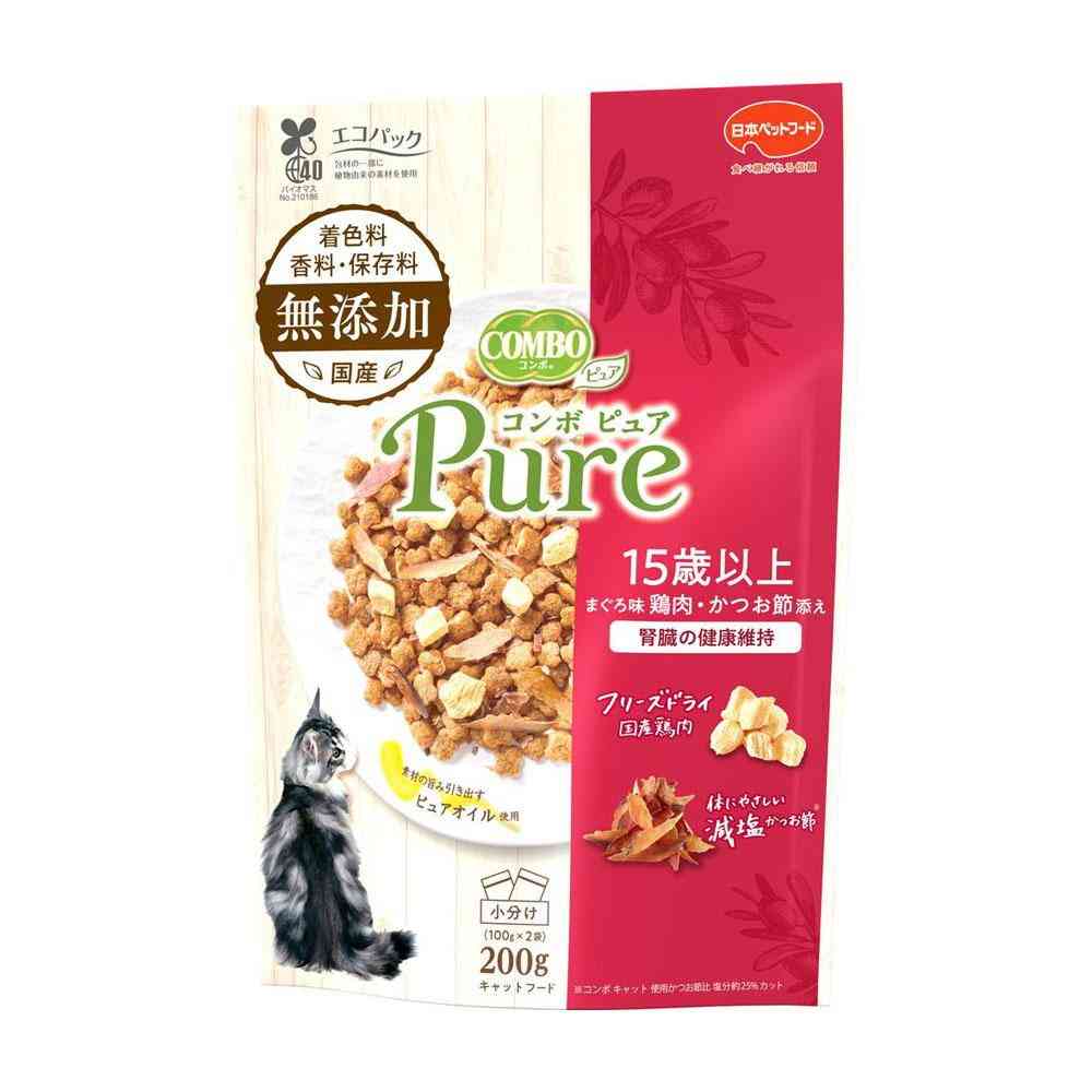 Nihon Pet Food Combo Pure Cat 15 Years and Older Tuna Flavor with Chicken and Bonito Flakes 200g (100g x 2 bags)