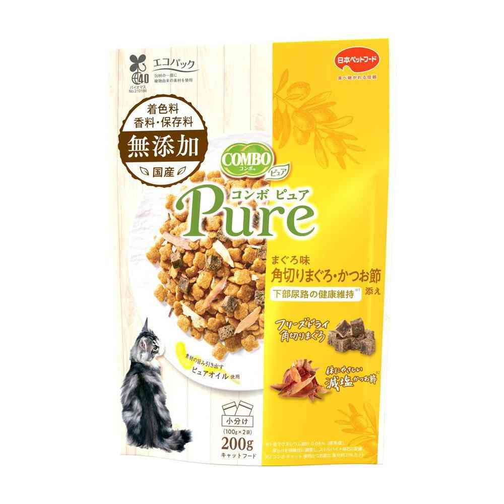 Japan Pet Food Combo Pure Cat Tuna Flavor with Cubed Tuna and Bonito Flakes 200g (100g x 2 bags)