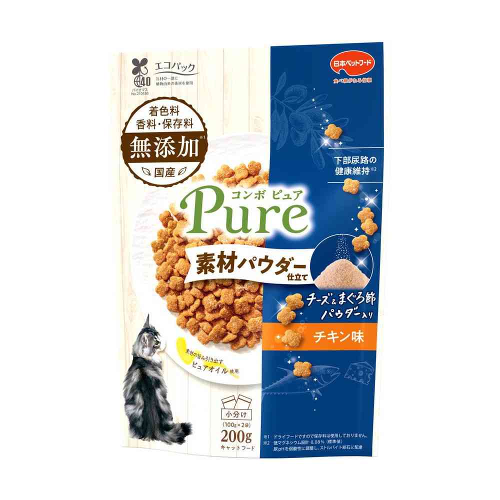 Nihon Pet Food Combo Pure Cat Chicken Flavor with Cheese & Bonito Powder 100g x 2 Bags