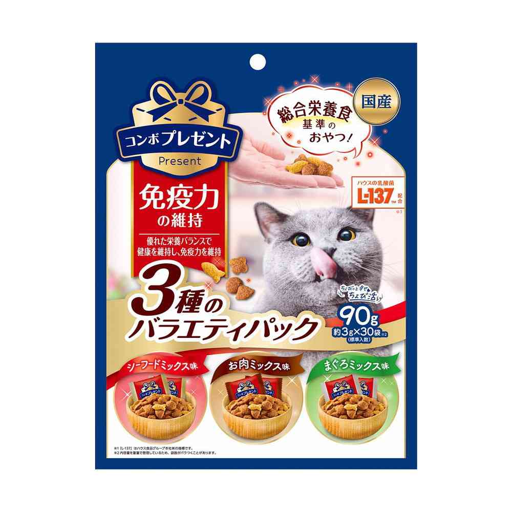 Nippon Pet Food Combo Present Cat Treats Immune Support Variety Pack 90g (3g x 30 Bags)