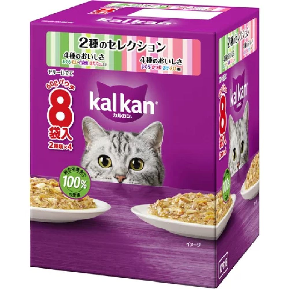 Mars Whiskas Pouch Selection of 2 Types Tuna, Sea Bream, White Fish, Scallop / Tuna, Bonito, Salmon, Shrimp Flavor 60g x 8