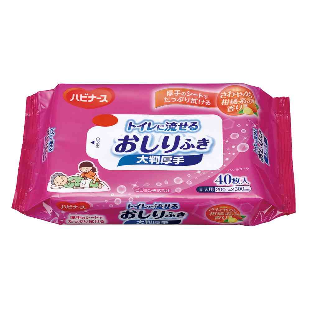 Pigeon Flushable Wet Wipes, Large and Thick, 40 Sheets