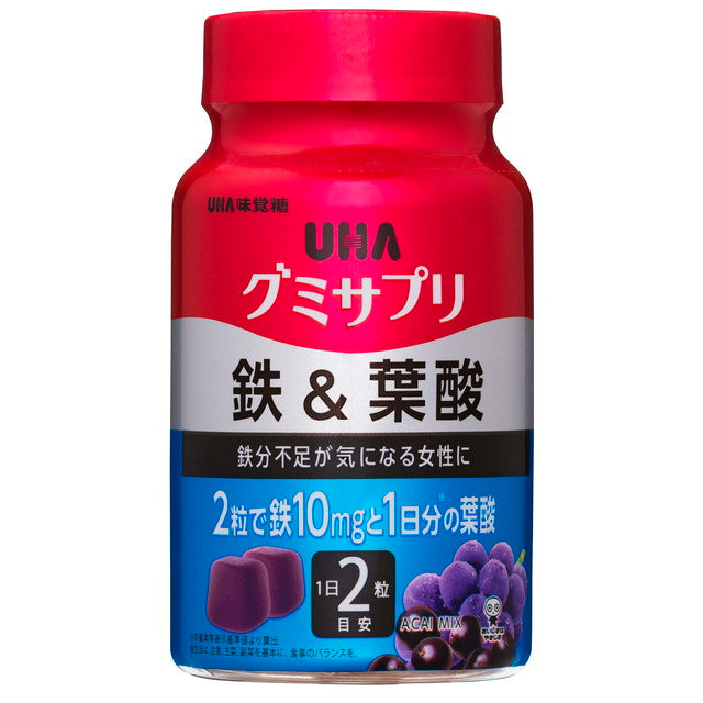 UHA Gummy Supplement Iron & Folic Acid Bottle 30 Days 60 Tablets