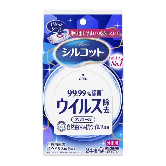Unicharm Silcot Noroclear Wet Wipes Alcohol Type for Outing 24 Sheets