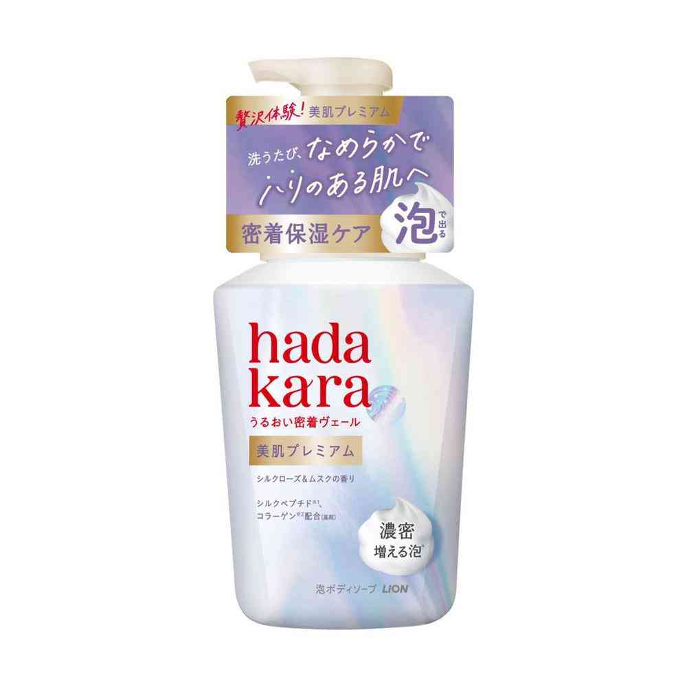 Lion hadakara Premium Skin Body Soap Foam Silk Rose & Musk Scent 500ml