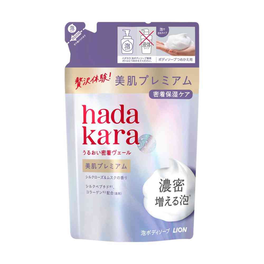 Lion hadakara Premium Moist Body Care Soap Foam Type Silk Rose & Musk Scent Refill 360ml