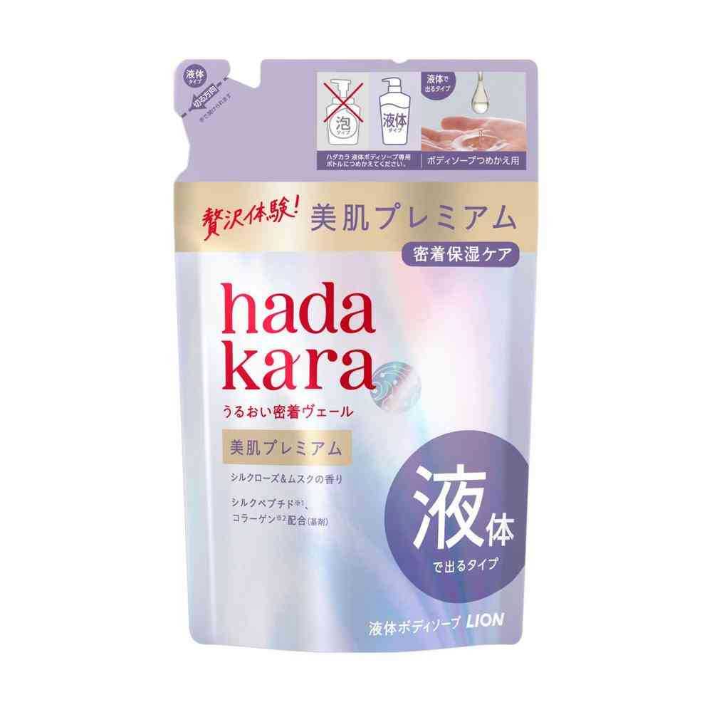 Lion hadakara Premium Moist Body Care Soap Liquid Type Silk Rose & Musk Scent Refill 360ml