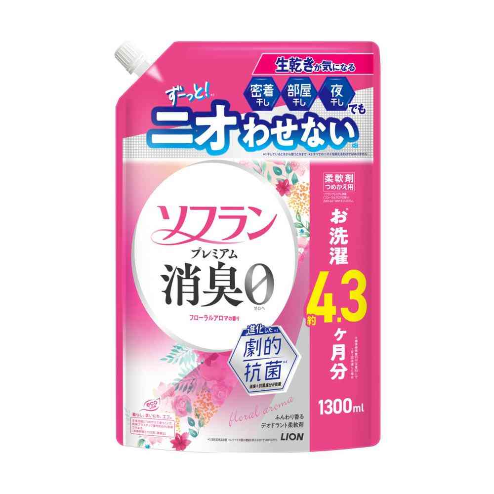 Lion Soflan Premium Deodorizing Fabric Softener Floral Aroma Scent Refill Large Size 1300ml