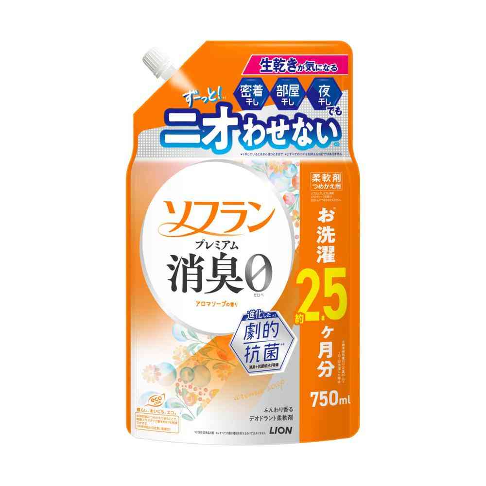 Lion Soflan Premium Deodorizing Fabric Softener Aroma Soap Scent Refill 750ml