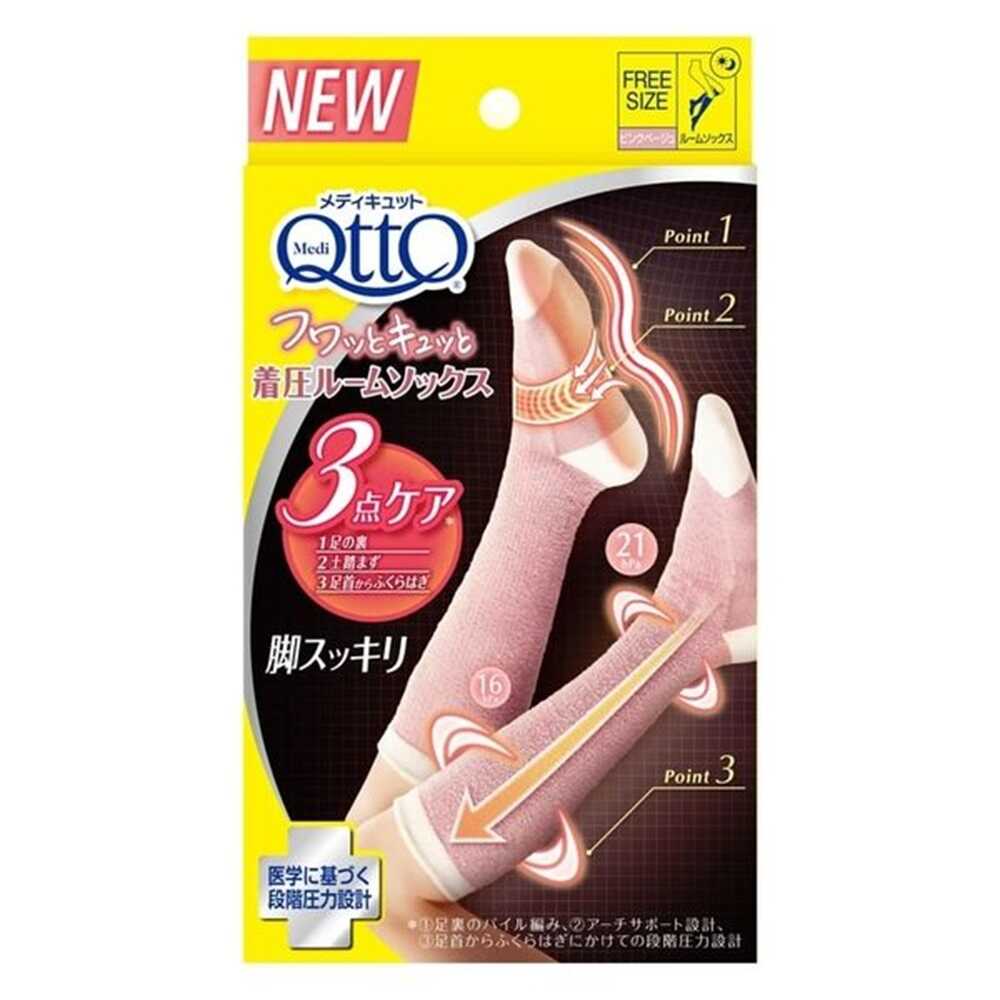 Reckitt Benckiser Japan MediCute Fuwatto Kyuuto Compression Room Socks Beige Pink Free Size 1 Pair