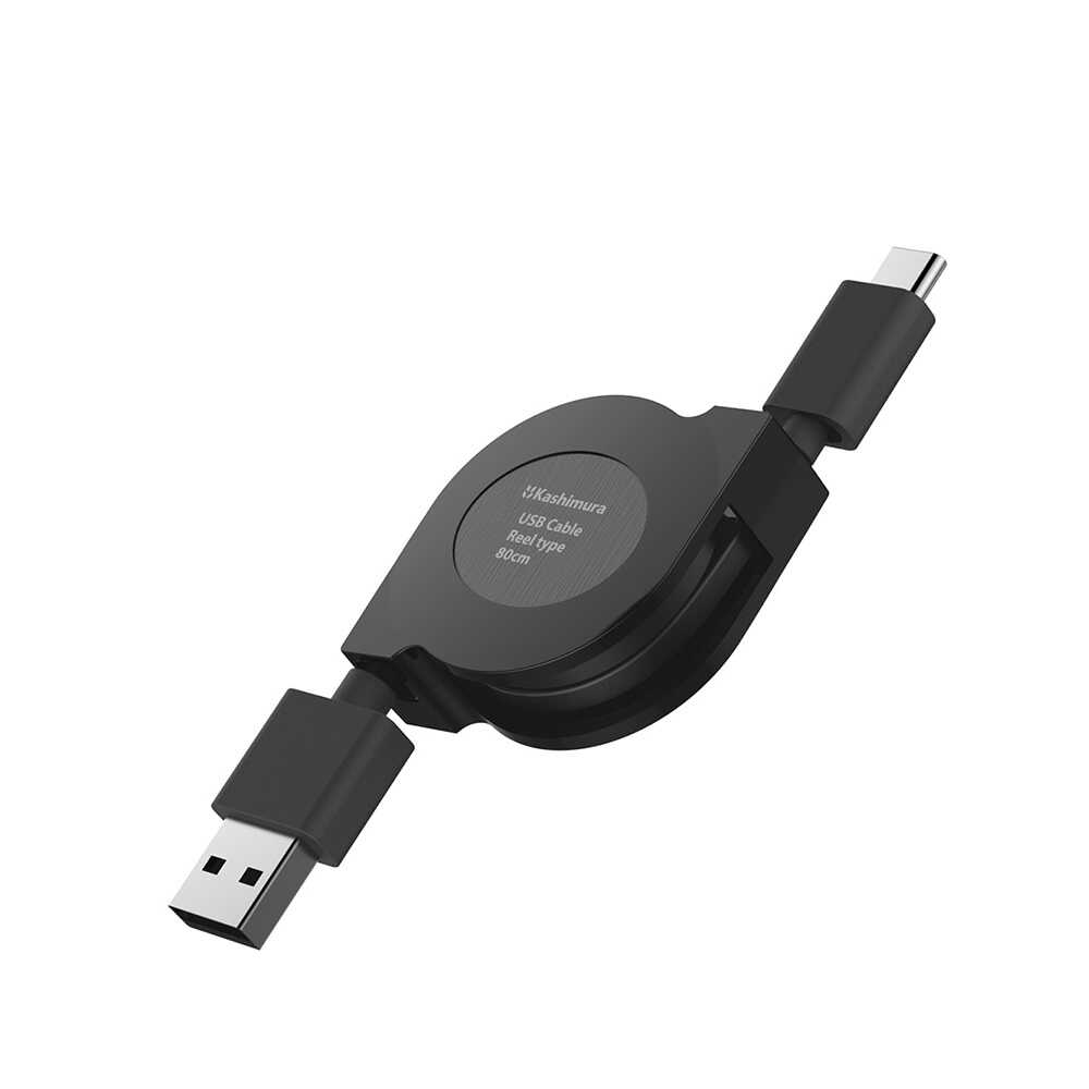 Kashimura USB Charging & Sync Cable Reel 80cm A-C BK AJ660