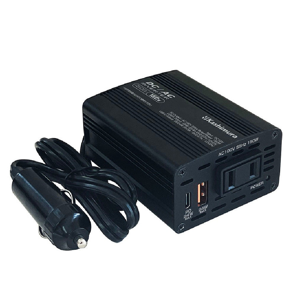 Kashimura DC/AC Inverter 150W + USB-A/USB-C KD262