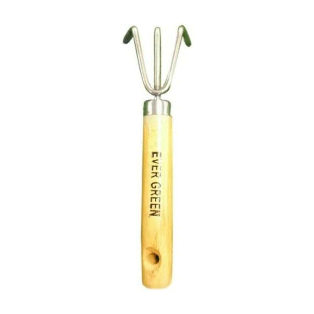 Daisin Wooden Handle Stainless Mini Rake 3 Prong