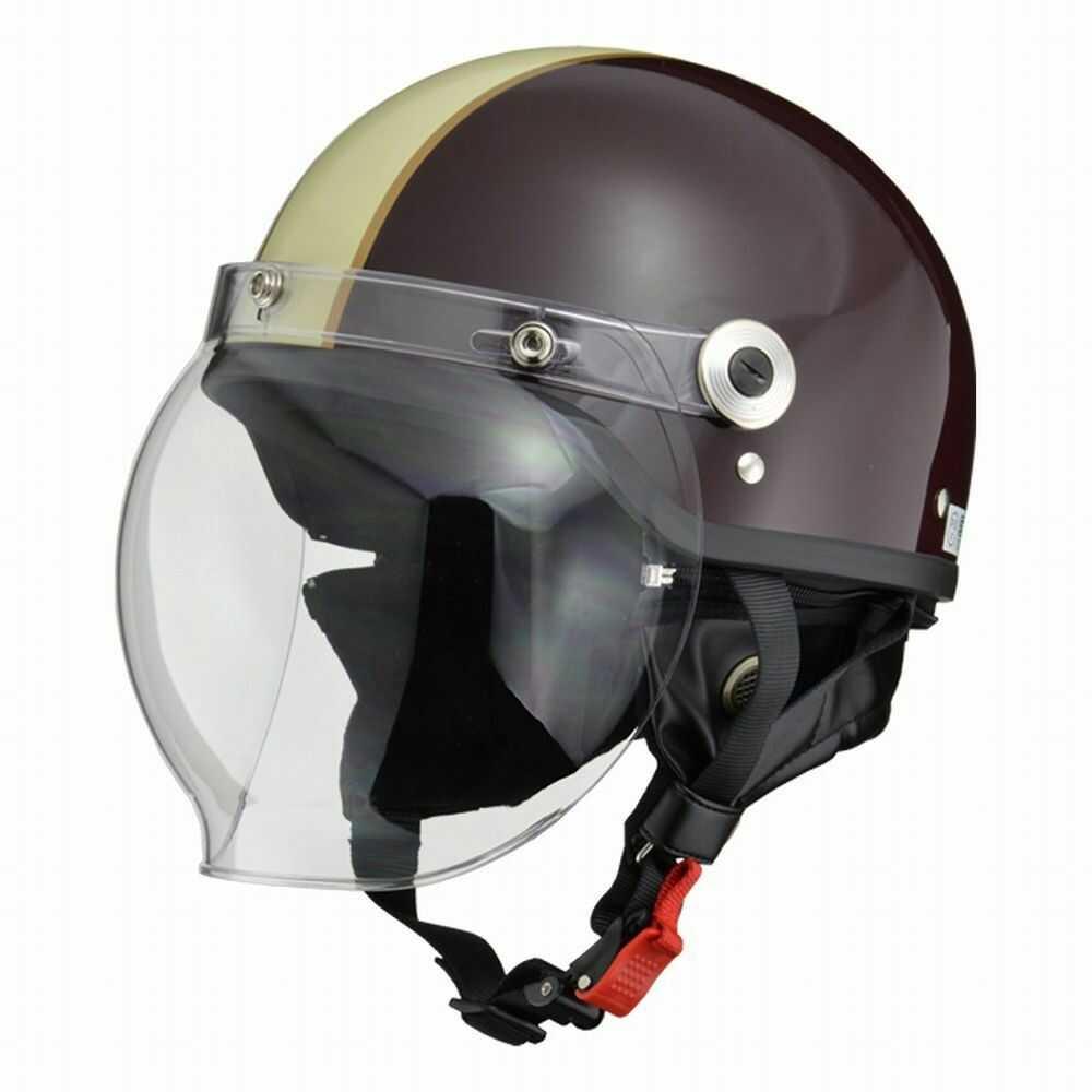Lead Industry CROSS Half Helmet with Bubble Shield Brown x Ivory CR760 BRIV